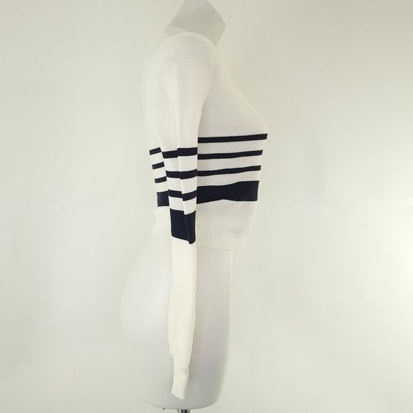 Lucy Paris Striped Cropped Pullover Sweater White Blue sz Small - Picture 5 of 9